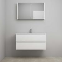 On-Line Badkamermeubelset - 100 cm - Voorgemonteerd - Acryl Wastafel - 1 Kraangat - Spiegelkast - Hoogglans Wit