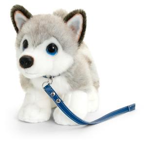 Keel Toys Knuffel Husky - aan riem - grijs/wit - honden knuffeldier - 30 cm