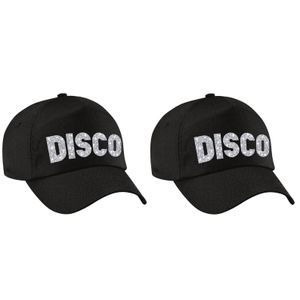 2x stuks DISCO pet /cap zwart met zilver bedrukking volwassenen