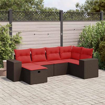 6-delige Loungeset met kussens poly rattan bruin