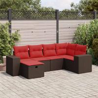 6-delige Loungeset met kussens poly rattan bruin
