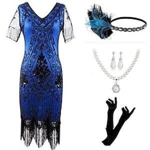 Retro vintage Roaring jaren '20 Jaren 1920 Flapper jurk Outfits Accessoires ingesteld The Great Gatsby Dames Pailletten Kwastje Lovertje Kwastje V-hals Halloween Carnaval Feest / Uitgaan Feestje Lightinthebox