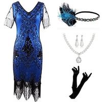 Retro vintage Roaring jaren '20 Jaren 1920 Flapper jurk Outfits Accessoires ingesteld The Great Gatsby Dames Pailletten Kwastje Lovertje Kwastje V-hals Halloween Carnaval Feest / Uitgaan Feestje Lightinthebox