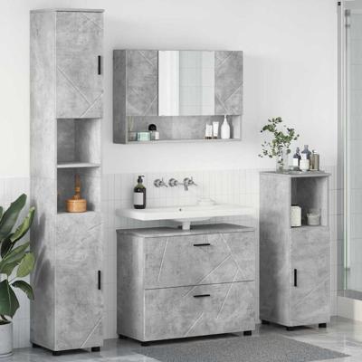 Badkamermeubelset met lade 4 pcs Betongrijs 30 x 35 x 192 cm