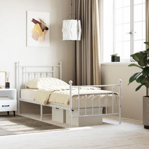 Bedframe met hoofd- en voeteneinde metaal wit 90x190 cm