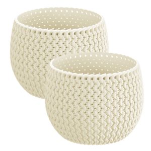 Set van 2x stuks plantenpotten/bloempotten kunststof dia 18 cm en hoogte 13.5 cm creme wit