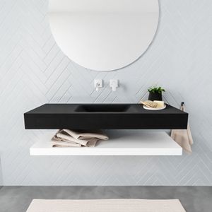 Aqua Splash Badkamermeubel AQS Ibiza 120 cm met Mat Wit Planchet Solid Surface Wastafel Mat Zwart - Badmeubel Ibiza 120 cm Mat Wit Planchet Solid