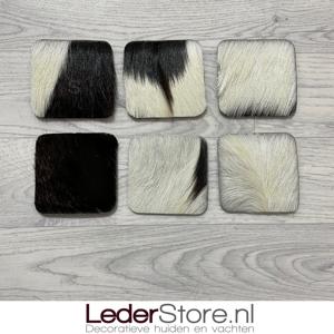 Geitenhuid onderzetters bruin zwart wit 10x10cm