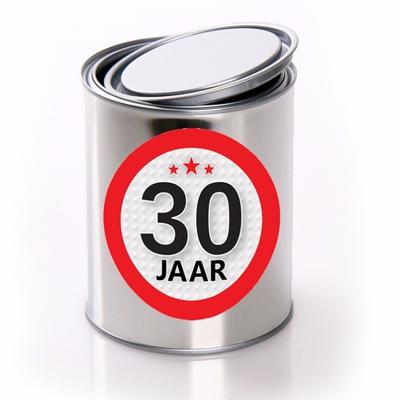 Cadeauverpakking Conservenblik - Leeftijd 30 jaar - metaal, - met sticker - verjaardag - inblikken
