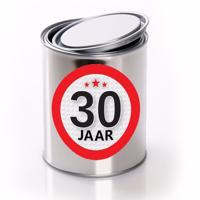 Cadeauverpakking Conservenblik - Leeftijd 30 jaar - metaal, - met sticker - verjaardag - inblikken
