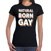 Natural born gay pride t-shirt zwart voor dames - thumbnail