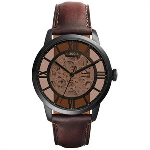 Fossil ME3098 Horloge Automatic Skeleton staal-leder-zwart-bruin 44 mm