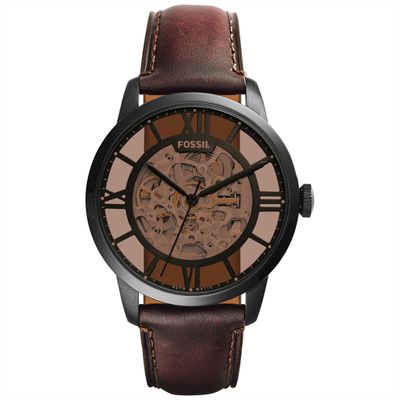 Fossil ME3098 Horloge Automatic Skeleton staal-leder-zwart-bruin 44 mm