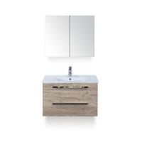 Seville Badmeubelset 80 cm - Craft Oak - Keramische Wastafel Wit Enjoy - met Spiegelkast