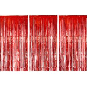 Folie deurgordijn versiering - 3x - rood - 200 x 100 cm - Feestartikelen - Brandvertragend