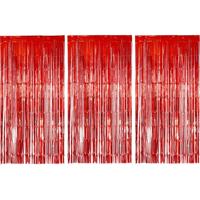 Folie deurgordijn versiering - 3x - rood - 200 x 100 cm - Feestartikelen - Brandvertragend