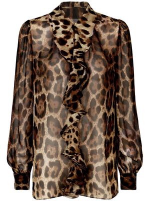 Dolce & Gabbana blouse en soie à imprimé léopard - Marron