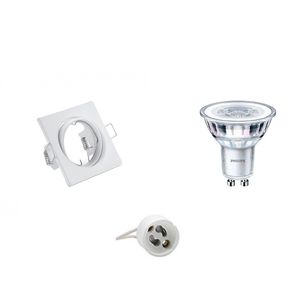 LED Spot Set - GU10 Fitting - Inbouw Vierkant - Mat Wit - Kantelbaar 80mm - Philips - CorePro 830 36D - 4W - Warm Wit 3000K - Dimbaar