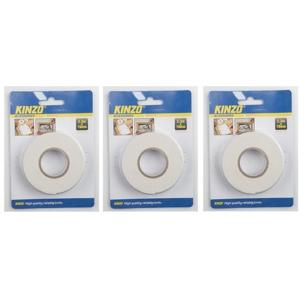 Kinzo Dubbelzijdig tape - 3x rol - 19 mm x 2,3 meter - wit