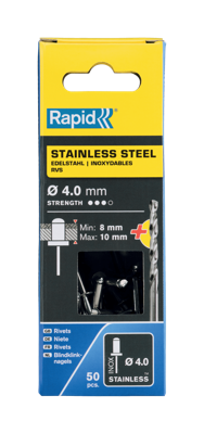 Rapid Blindklinknagels RVS | Ø4 x 14 mm | Incl. Boor | 50 Stuks - 5000395