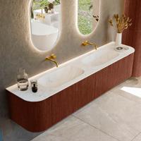 Badmeubel Mondiaz Kurve-Dlux | 200 cm cm | Meubelkleur Ruby | Wastafelkleur Opalo | Solid surface | Wasbak beiden zijden spoelbak | Zonder kraangat(en)