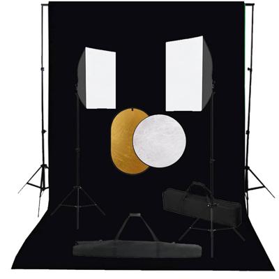 Fotostudioset met softboxlampen, achtergrond en reflector