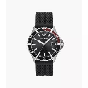 Emporio Armani Herenhorlogemet drie wijzers van zwart mesh-siliconen AR11341