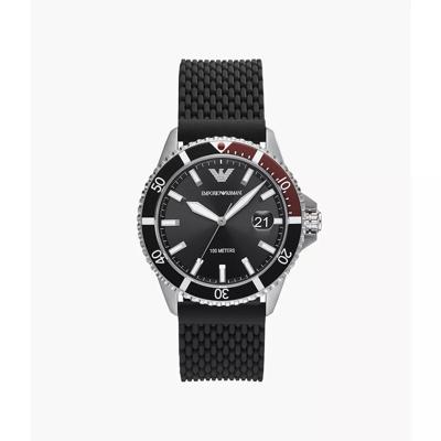 Emporio Armani Herenhorlogemet drie wijzers van zwart mesh-siliconen AR11341