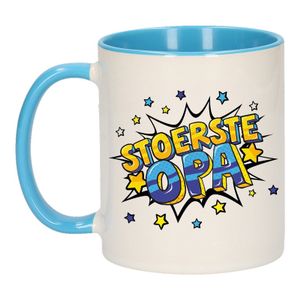 Stoerste opa cadeau mok / beker wit en blauw 300 ml