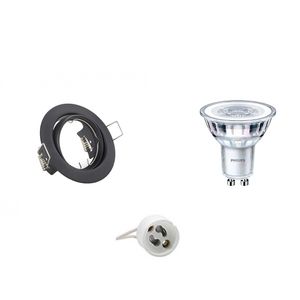 LED Spot Set - GU10 Fitting - Inbouw Rond - Mat Zwart - Kantelbaar Ø83mm - Philips - CorePro 830 36D - 4W - Warm Wit 3000K - Dimbaar