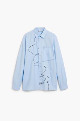 Geborduurde gestikte blouse - BLUE - L