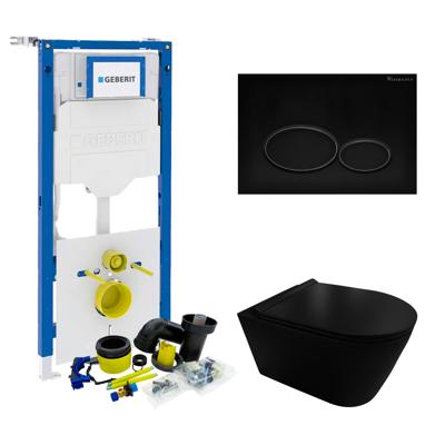 Geberit UP320 Toiletset Compleet | Inbouwreservoir | Civita Black Randloos Mat Zwart | Set 44 met drukplaat