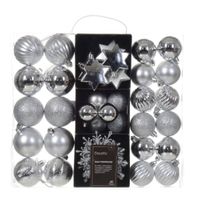 Kerstballen en ornamenten - 40x - kunststof - zilver - mix