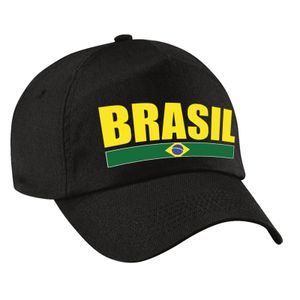 Brasil supporter pet / cap Brazilie zwart kids