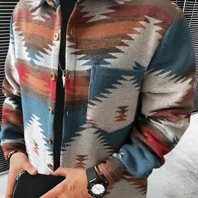 Bon&Bon Homme Herren Hemd-Jacke - Geometrisches Muster Shacket Verschiedenfarbig-5 / XL