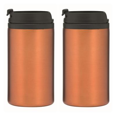 Thermosbeker/warmhoudbeker Koffie To Go - 2x - metallic oranje - 290 ml - dubbelwandig - met schroef Thermosbeker/warmhoudbeker Koffie To Go - 2x - metallic oranje - 290 ml - dubbelwandig - met schroef