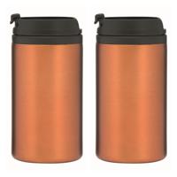 Thermosbeker/warmhoudbeker Koffie To Go - 2x - metallic oranje - 290 ml - dubbelwandig - met schroef