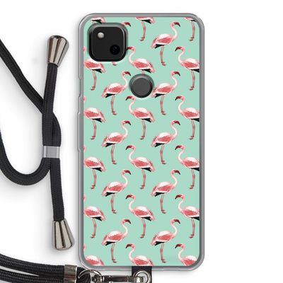 Flamingoprint groen: Pixel 4a Transparant Hoesje met koord