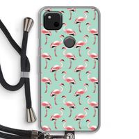 Flamingoprint groen: Pixel 4a Transparant Hoesje met koord