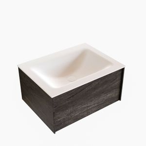 Badkamermeubel BWS Madrid Dark Brown 60x45x30 cm Mat Witte Solid Surface Wastafel (1 kraangat)