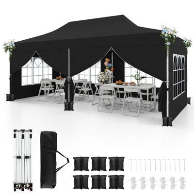 300 x 600 cm Luifel met 6 Afneembare Zijwanden Oprolbare Tent met Draagtas Zonwering Instant Prieel voor Feesten Bruiloften Zwart