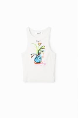 Geribd slim fit T-shirt met illustratie - WHITE - XL