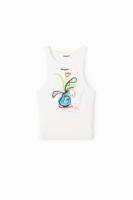 Geribd slim fit T-shirt met illustratie - WHITE - XL