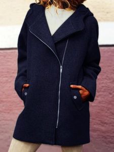 Hooded Asymmetrical Zipper Jacket Coat Overcoat