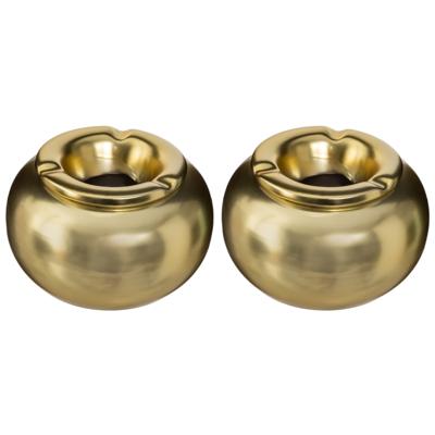Stormasbak - Set van 2x stuks - goud - rond - 13 x 8 cm - keramiek - terras asbak - buiten asbakken