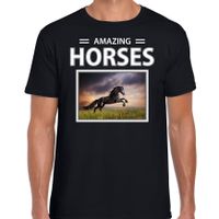 Zwarte paarden t-shirt met dieren foto amazing horses zwart voor heren - thumbnail