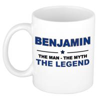 Benjamin cadeau mok - man myth legend - naam koffiemok / beker - wit en blauw - 300 ml