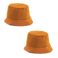 Vissershoedje/zonnehoedje - 2x stuks - oranje - bucket hat - one size - voor volwassenen