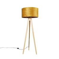 QAZQA Vloerlamp hout met stoffen kap goud 50 cm - Tripod Classic - thumbnail