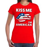 Kiss me - I am American - t-shirt - rood - dames - USA - Amerika - korte mouwen